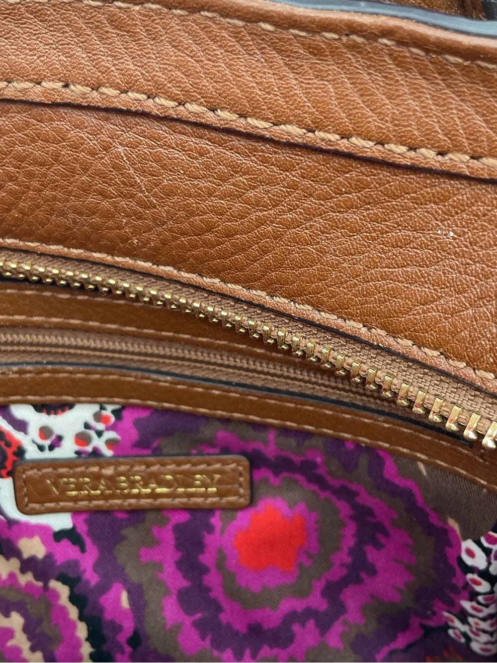 Vera Bradley Quilted Natalie Crossbody Brown Leather Bag